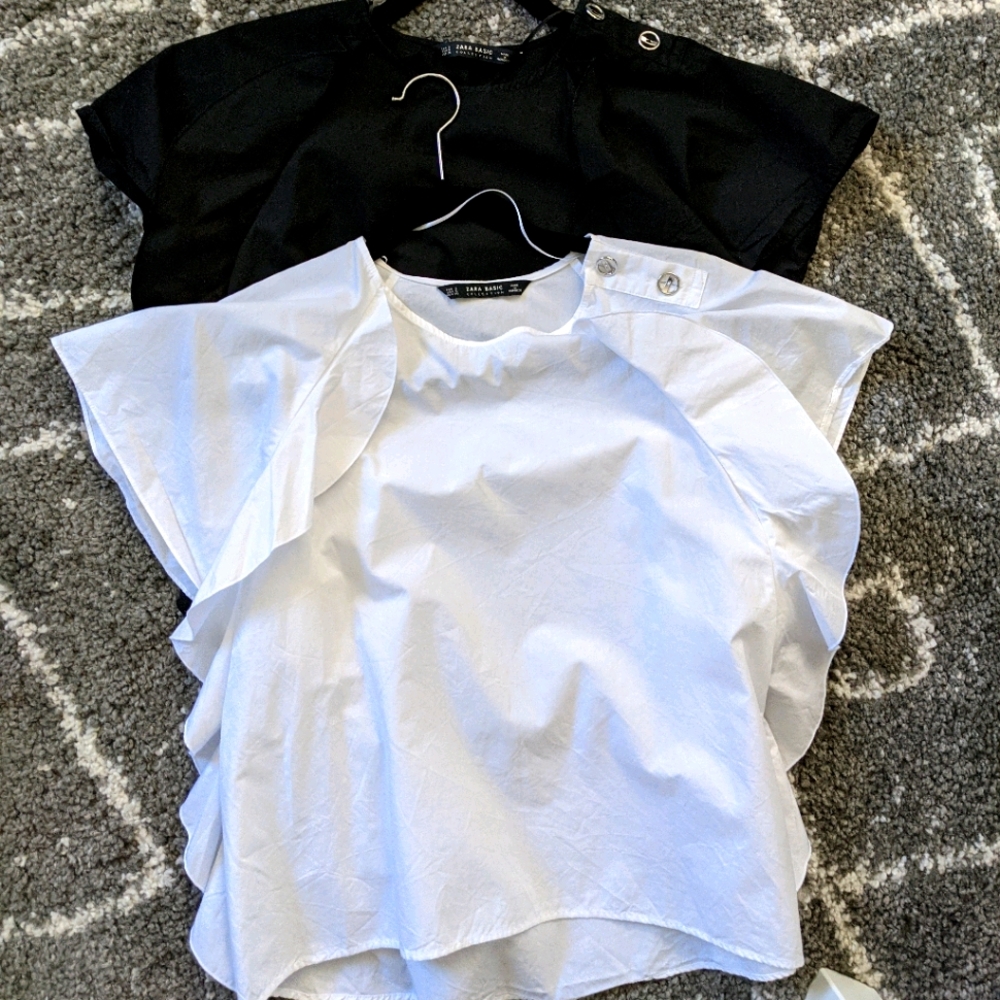2-lot Zara cotton ruffled shirts sz:S
